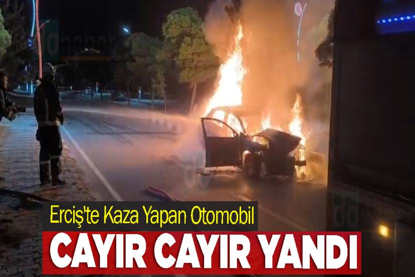 Erciş'te Kaza Yapan Otomobil Cayır Cayır Yandı