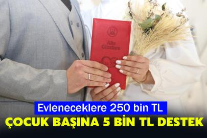 Evleneceklere 250 bin TL, çocuk başına 5 bin TL destek