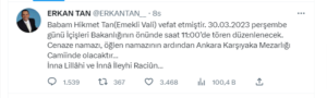 Van’ın eski Valisi Hikmet Tan hayatını kaybetti!