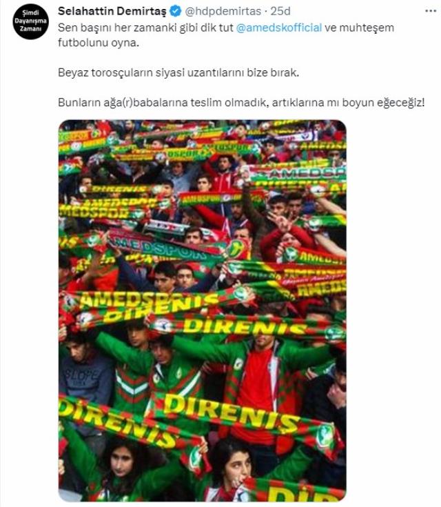 Selahattin Demirtaş, Bursaspor-Amedspor maçında çıkan olaylara ilişkin paylaşımda bulundu
