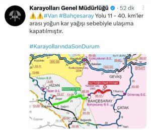 Bahçesaray yolu ulaşıma kapatıldı