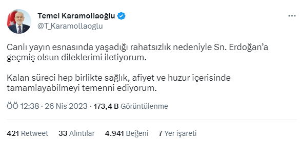 Canlı yayında rahatsızlanan Cumhurbaşkanı Erdoğan'a siyasilerden 