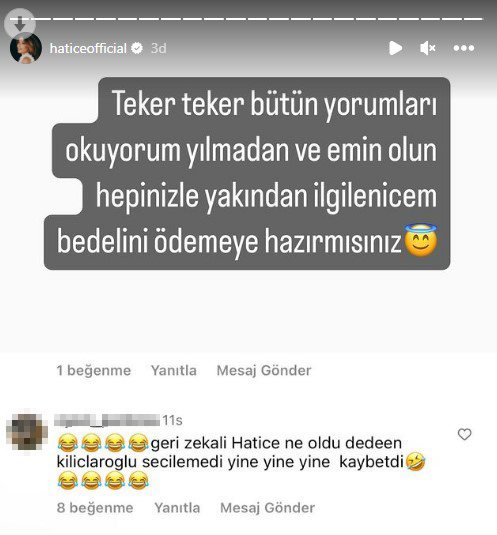 Hatice'den seçim sonuçlarının ardından kendisine 