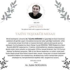 Zahir Soğanda’dan Taziye Mesajı