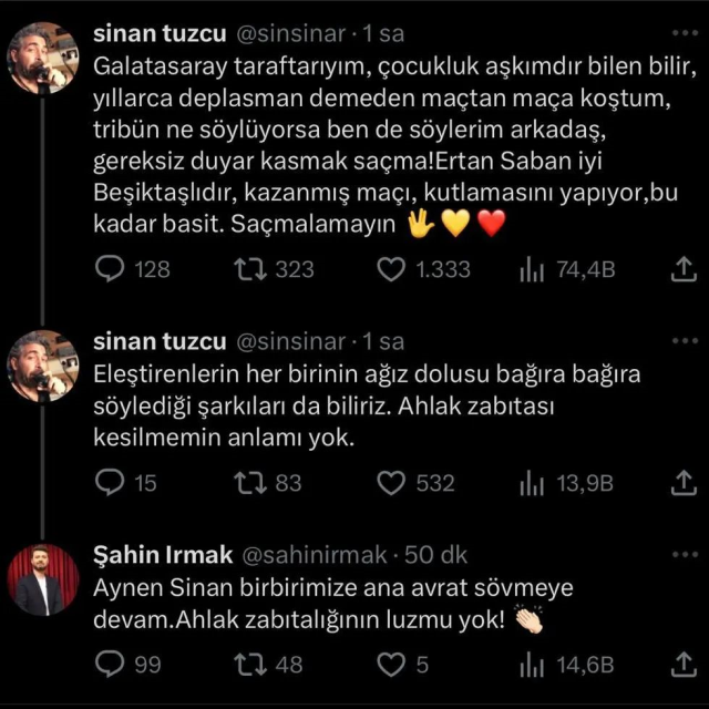 Galatasaray'a küfreden Ertan Saban'a küfürle karşılık veren Şahin Irmak, özür diledi