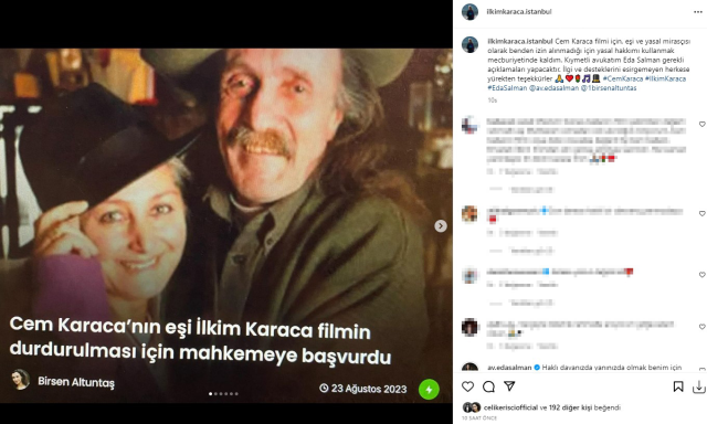Cem Karaca'nın eşi İlkim Karaca, çekimlerine başlanan filmin durdurulması için mahkemeye başvurdu