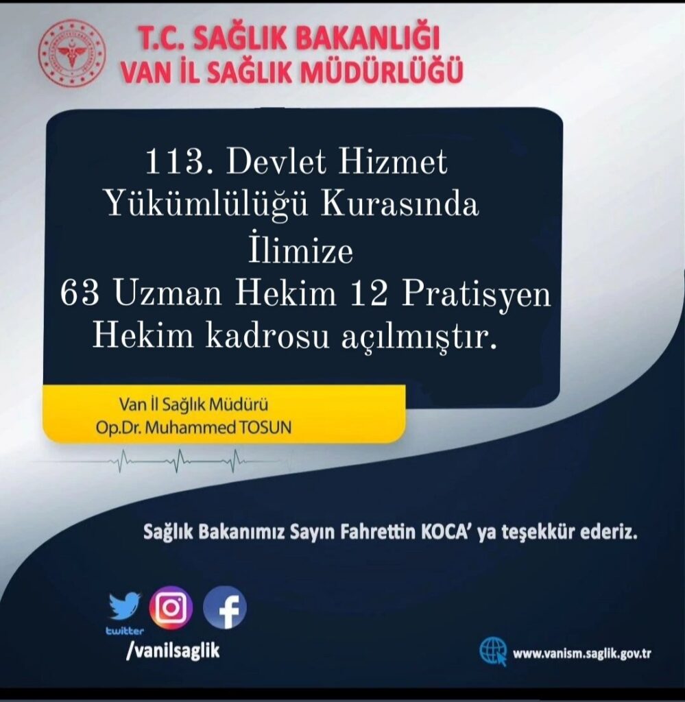 Sağlık Bakanlığı duyurdu! Van’a 75 yeni doktor kadrosu