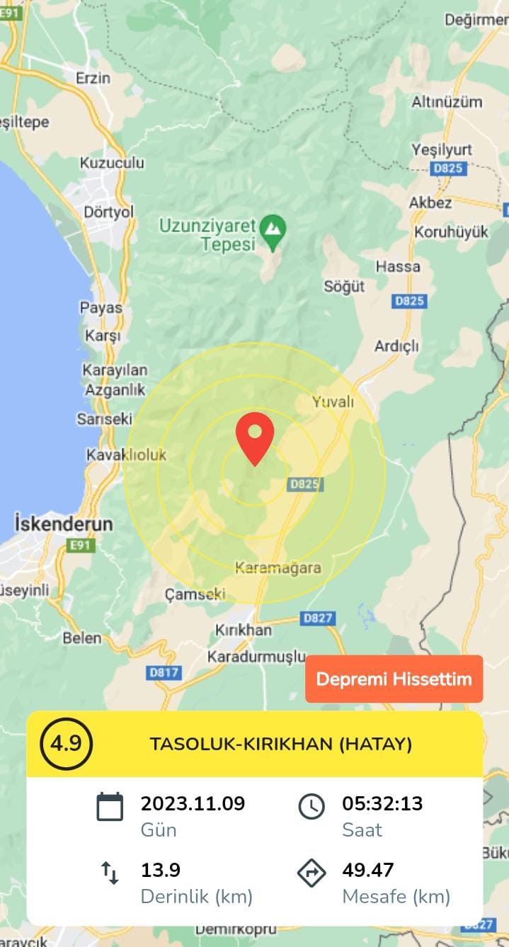 Hatay’da 4,8 büyüklüğünde deprem