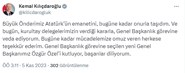 Kılıçdaroğlu'ndan kaybettiği CHP Genel Başkanlığı seçiminin ardından ilk açıklama