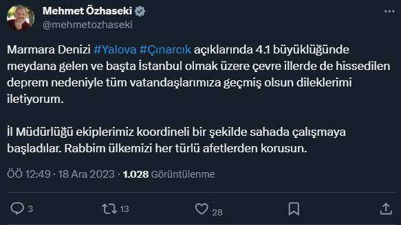 Marmara Denizi'nde 4,1 büyüklüğünde deprem! İstanbul ve çevre illerden hissedildi