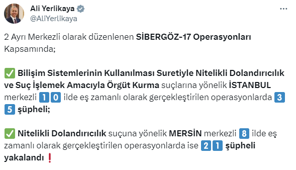 Bakan Yerlikaya Dolandırıcılık Operasyonunda 7 Firmayı Tek Tek Saydı!