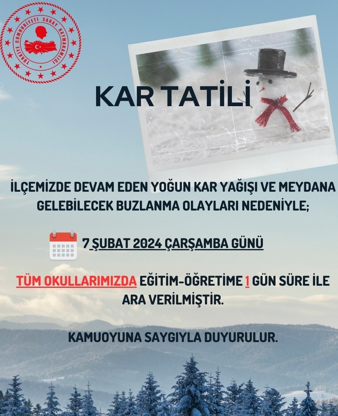 Van’da 4 ilçede taşımalı eğitime 1 gün ara