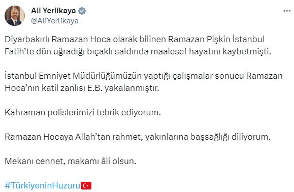 Bıçaklanarak öldürülen Diyarbakırlı Ramazan Hoca'nın katil zanlısı yakalandı