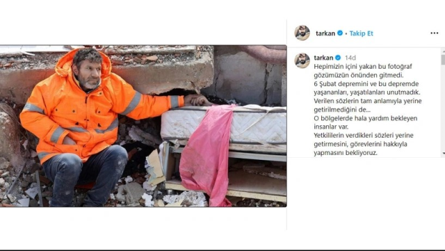 Depremin sembol fotoğrafını paylaşan Tarkan'dan hükümete eleştiri: Depremde yaşananları, yaşatılanları unutmadık