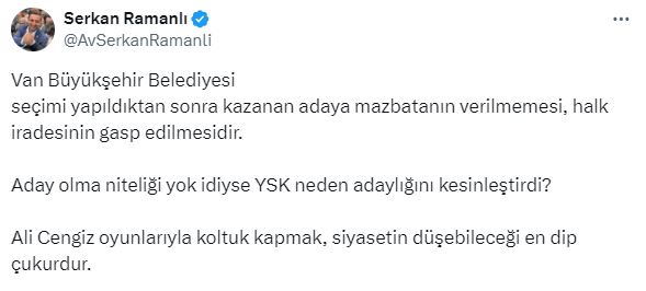 Van'da başkanlığın AK Parti'ye geçmesine HÜDA-PAR'dan tepki: Halk iradesinin gasp edilmesidir