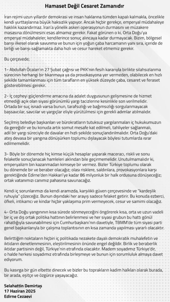 Selahattin Demirtaş’tan İran- İsrail Savaşı açıklaması
